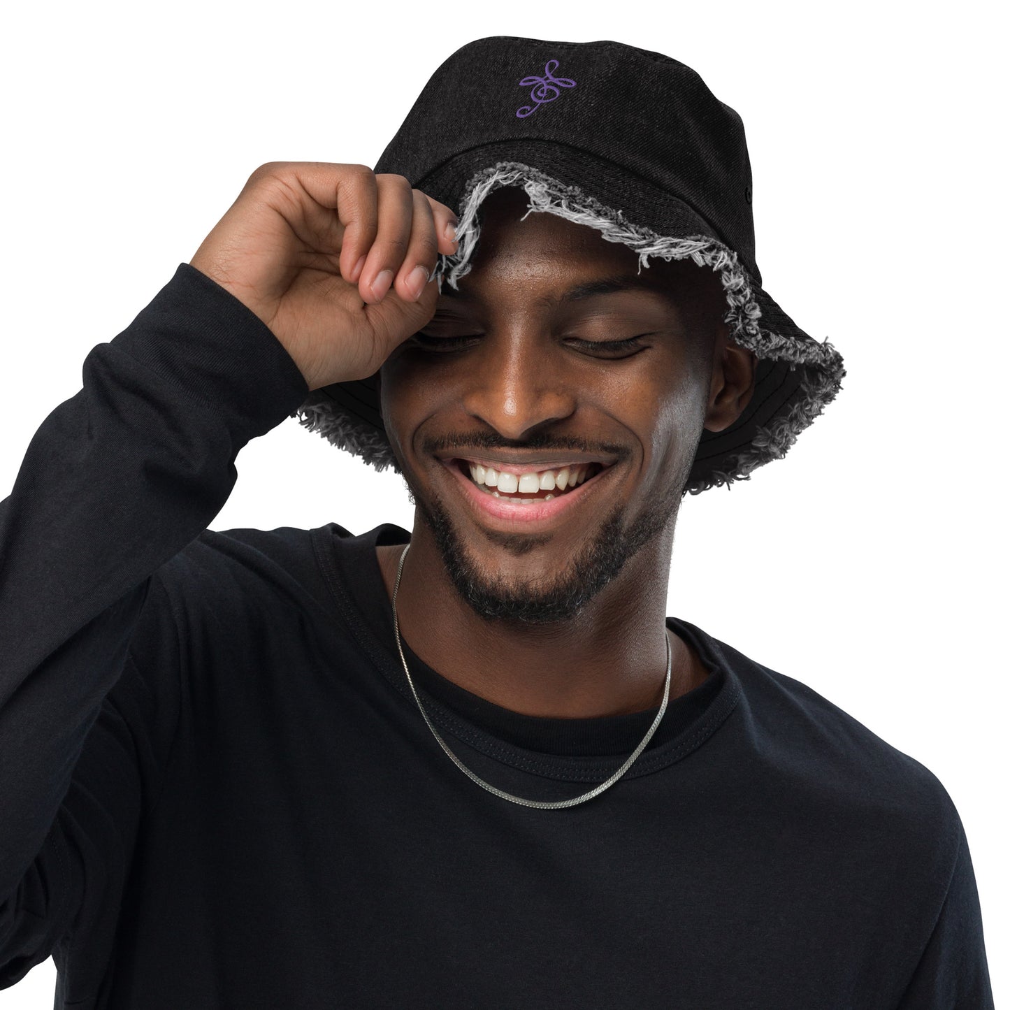 Purple Logo Distressed denim bucket hat